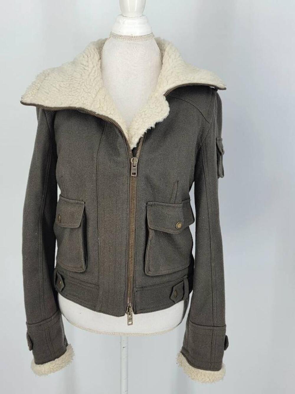 American Eagle Womens M Wool Bomber Jacket Sherpa Flight Coat Aviator Y2K